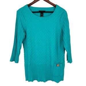 Ali Miles Large Wearable Art to Wear Green Artsy Unique 3/4 Sleeve Shirt Top